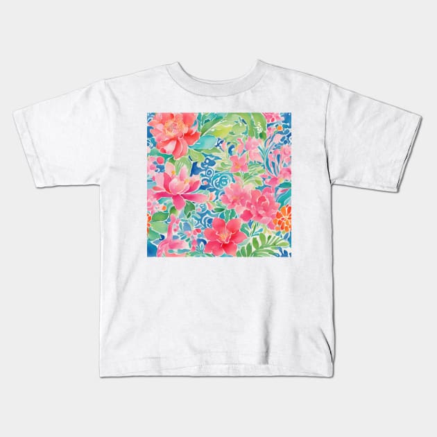 Preppy watercolor flowers Kids T-Shirt by SophieClimaArt